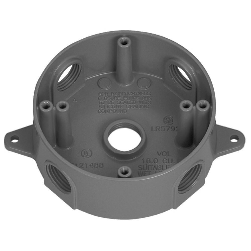 RND OUTLET BOX 5 1/2 IN HUBS GRY