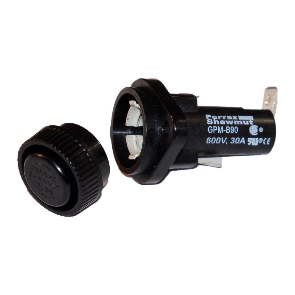 Fuse Block 600VAC 30A 1/4” QC/Solder-Rt Angle