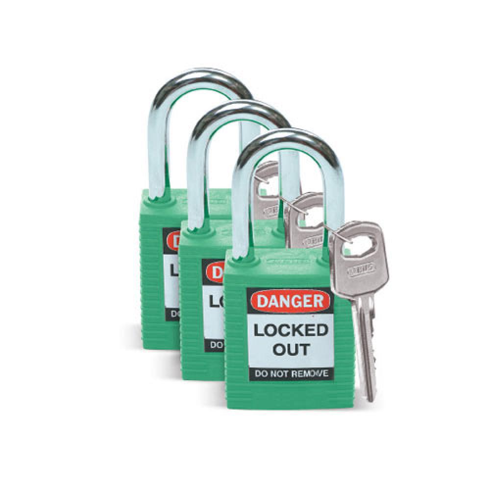 Nylon Padlock 1.5" Steel Shkl KA GN 3PK