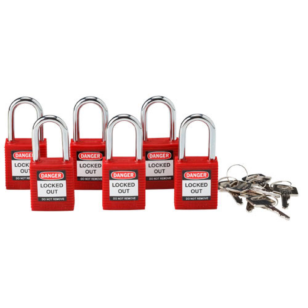Nylon Padlock 1.5" Steel Shkl KA RD 6PK