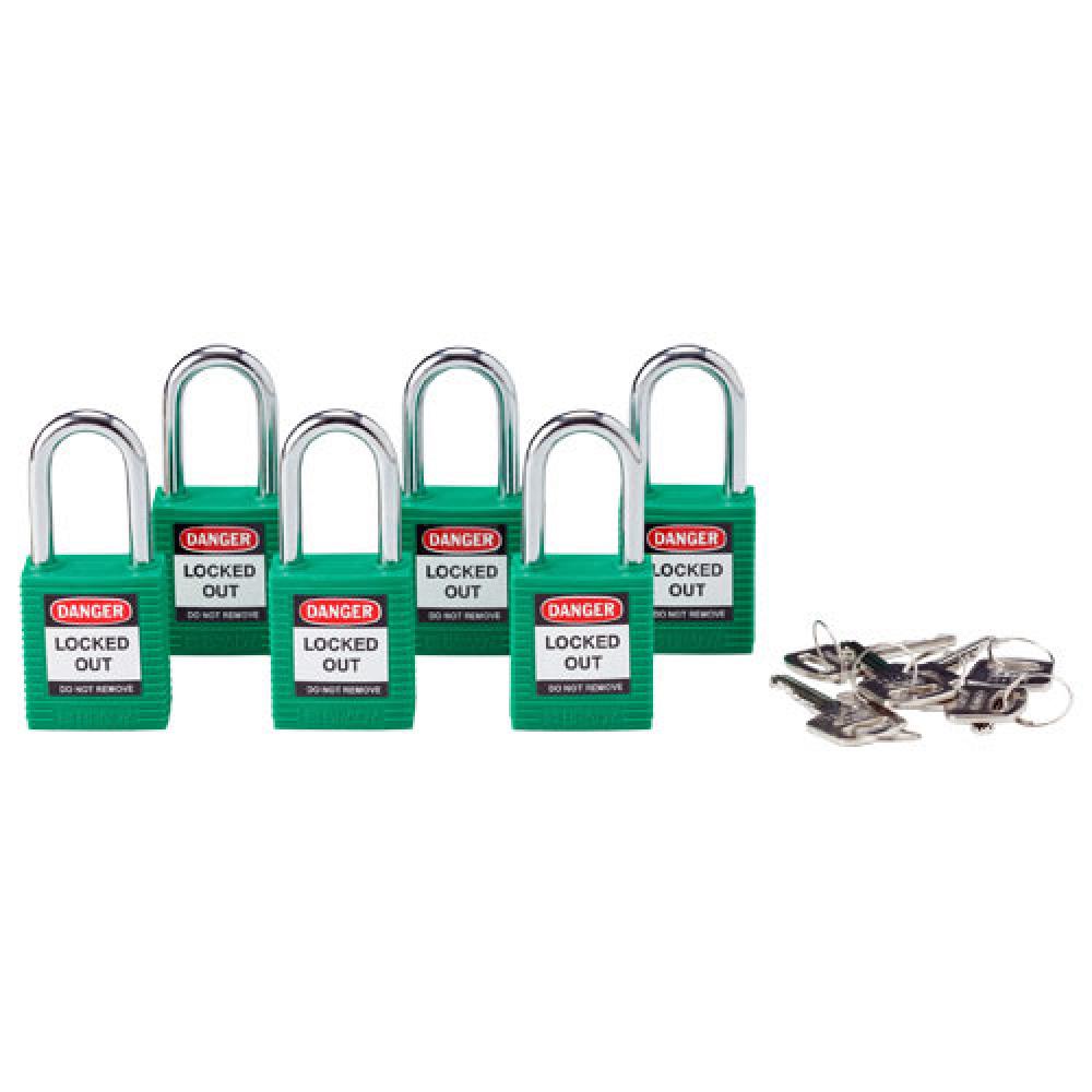 Nylon Padlock 1.5" Steel Shkl KA GN 6PK