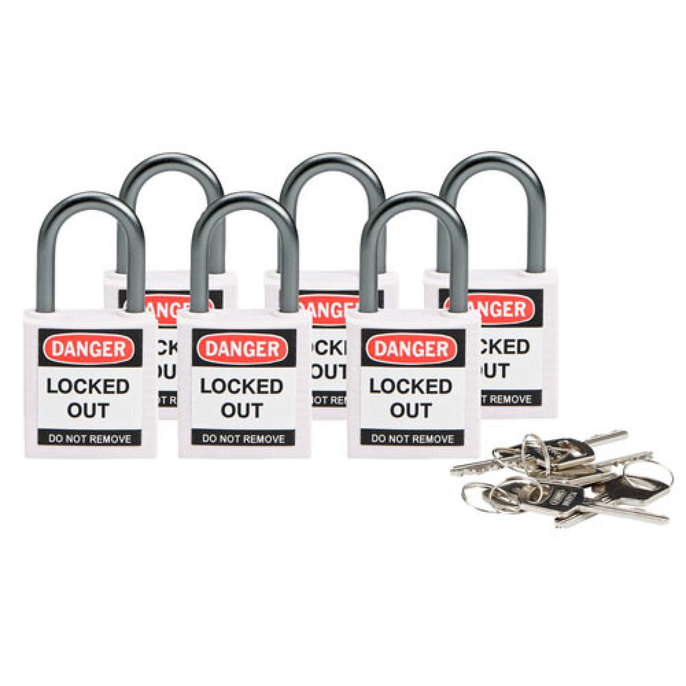 Nylon Padlock 1" Alum Shkl KA White 6PK