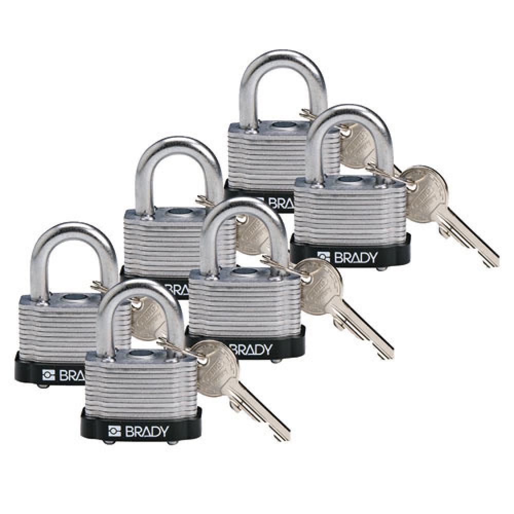 Steel Padlock 0.75 in Shackle KD BK 6PK