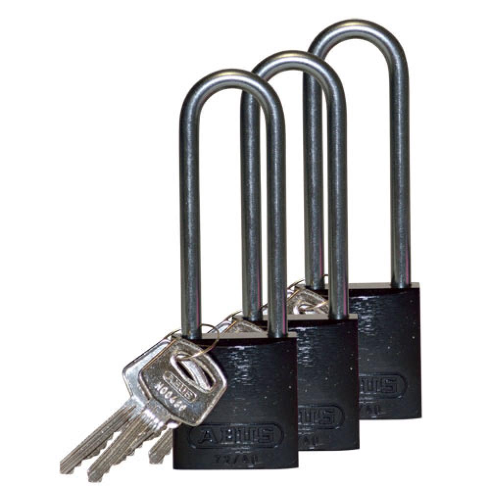 Alum Padlock 3" Alum Shackle KA BK 3PK