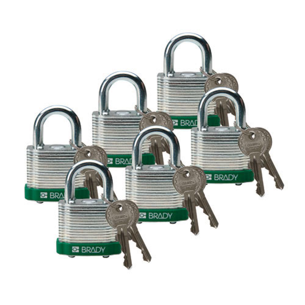 Steel Padlock 0.75 in Shackle KD GN 6PK