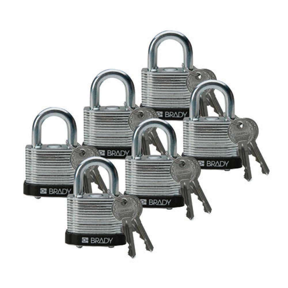 Steel Padlock 0.75 in Shackle KD BK 6PK