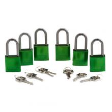 Brady 51376 - Alum Padlock 1.5" Alum Shackle KD GN 6PK