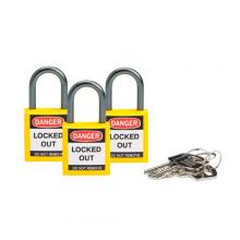 Brady 118961 - Nylon Padlock 1" Alum Shackle KA YL 3PK
