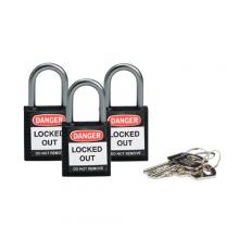 Brady 118969 - Nylon Padlock 1" Alum Shackle KA BK 3PK