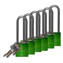 Brady 123286 - Alum Padlock 3" Alum Shackle KD GN 6PK