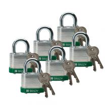 Brady 51281 - Steel Padlock 0.75 in Shackle KD GN 6PK