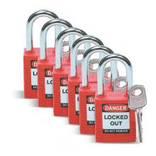 Brady 51339 - Nylon Padlock 1.5" Steel Shkl KD RD 6PK